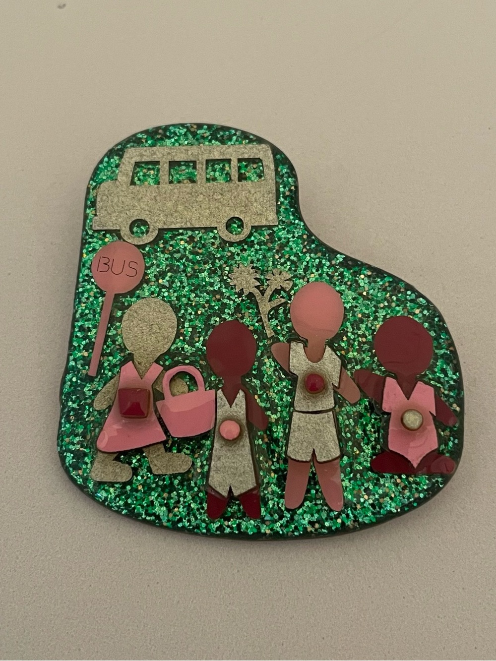 Little People Pins by Lucinda School Bus Children Glitter Brooch